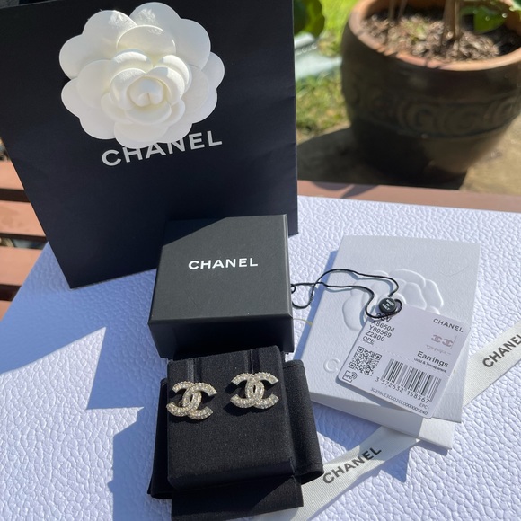 CHANEL Jewelry - Authentic CHANEL Classic Crystal CC Stud Earrings